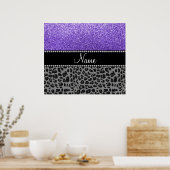 Aangepaste naam paarse glitter zwarte luipaard poster (Keuken)