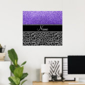 Aangepaste naam paarse glitter zwarte luipaard poster (Thuiskantoor)