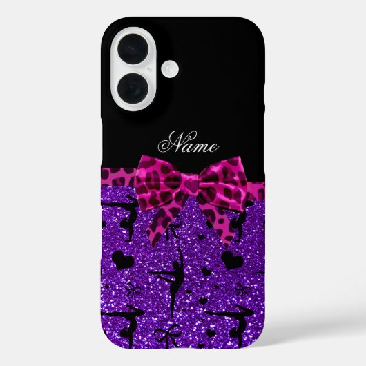 Aangepaste naam paarse glittergymnastiek roze boog Case-Mate iPhone case (Achterkant)