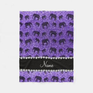 Aangepaste naam paarse glitterolifanten fleece deken