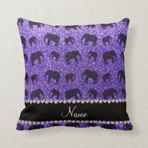 Aangepaste naam paarse glitterolifanten kussen