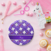 Aangepaste naam paarse glitterpenselen en tand papieren bordje (Feest)