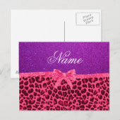 Aangepaste naam paarse glitterroze leopleboog briefkaart (Voorkant / Achterkant)