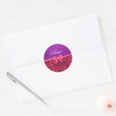 Aangepaste naam paarse glitterroze leopleboog ronde sticker (Envelop)