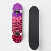 Aangepaste naam paarse glitterroze leopleboog skateboard (Voorkant)