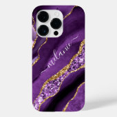 Aangepaste naam Paarse Gouden Glitter iPhone Case (Achterkant)