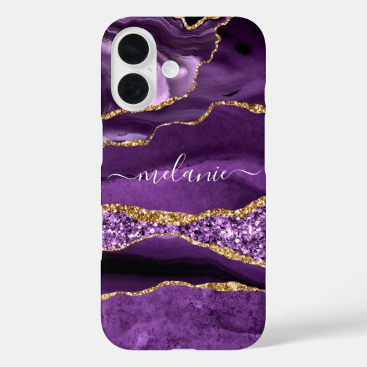 Aangepaste Naam Paarse Gouden Glitter Marmeren iPh Case-Mate iPhone Case (Achterkant)