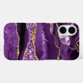 Aangepaste Naam Paarse Gouden Glitter Marmeren iPh Case-Mate iPhone Case (Achterkant (horizontaal))