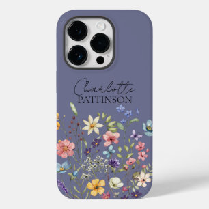 Aangepaste naam Paarse grijze botanische wilde blo Case-Mate iPhone 14 Pro Hoesje