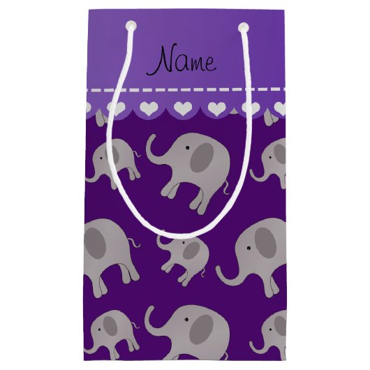 Aangepaste naam paarse grijze olifanten klein cadeauzakje (Voorkant)
