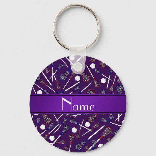 Aangepaste naam paarse lacrosse patroon sleutelhanger (Voorkant)