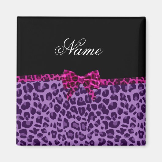 Aangepaste naam paarse leopard afdrukroze boog magneet (Voorkant)