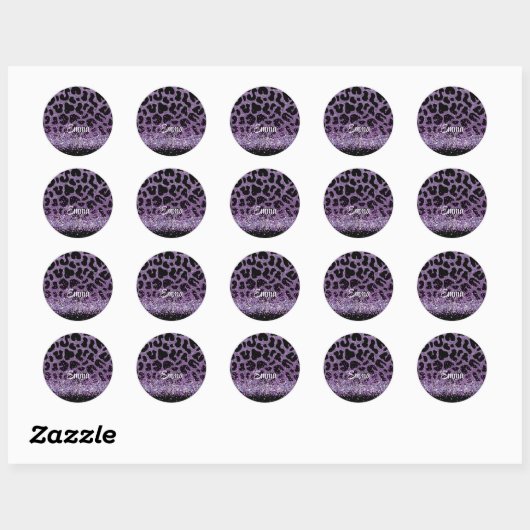 Aangepaste naam Paarse Leopard glitter Ronde Sticker (Vel)