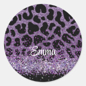 Aangepaste naam Paarse Leopard glitter Ronde Sticker (Voorkant)