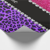 Aangepaste naam paarse leopard neon hot roze glitt cadeaupapier (Hoek)
