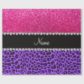 Aangepaste naam paarse leopard neon hot roze glitt cadeaupapier (Vlak)