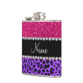 Aangepaste naam paarse leopard neon hot roze glitt heupfles (Links)