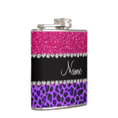 Aangepaste naam paarse leopard neon hot roze glitt heupfles (Rechts)