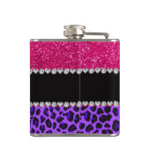 Aangepaste naam paarse leopard neon hot roze glitt heupfles (Achterkant)
