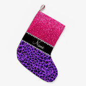 Aangepaste naam paarse leopard neon hot roze glitt kleine kerstsok (Voorkant (Hangend))