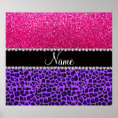 Aangepaste naam paarse leopard neon hot roze glitt poster (Voorkant)