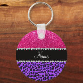 Aangepaste naam paarse leopard neon hot roze glitt sleutelhanger (Voorkant)