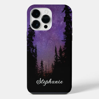 Aangepaste naam Paarse Nachtelijke Hemel Bos Melkw iPhone 14 Pro Max Hoesje