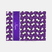 Aangepaste naam paarse pinguïns igloos sneeuwvlokk fleece deken (Voorkant (Horizontaal))