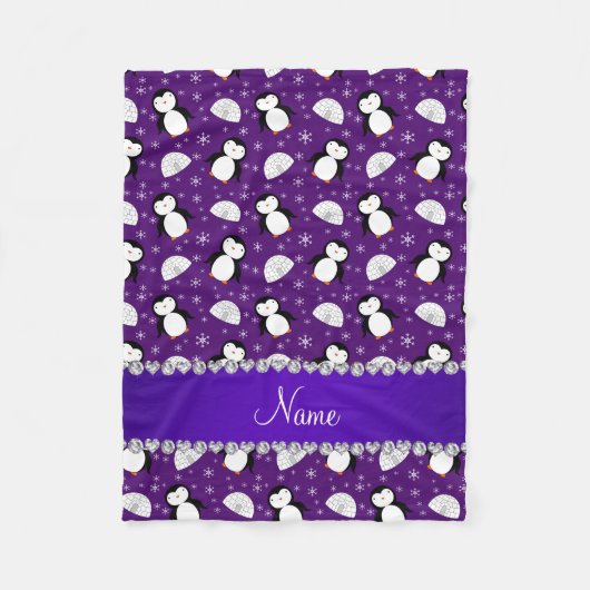Aangepaste naam paarse pinguïns igloos sneeuwvlokk fleece deken (Voorkant)