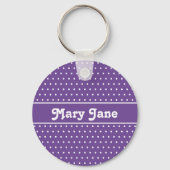 Aangepaste naam Paarse Polka Dot Sleutelhanger (Voorkant)