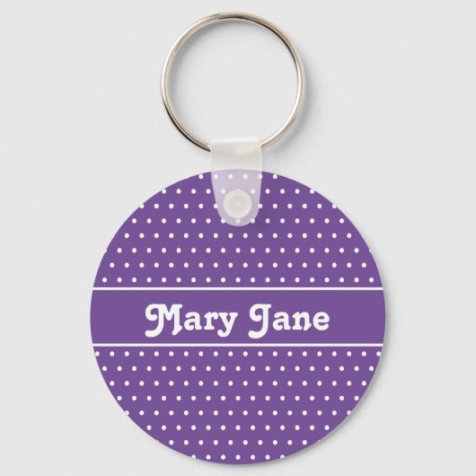 Aangepaste naam Paarse Polka Dot Sleutelhanger (Achterkant)