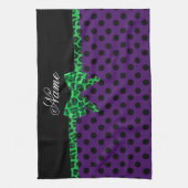 Aangepaste naam paarse polka stipt groene boeg theedoek (Verticaal)