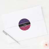 Aangepaste naam paarse roze glitter zebra stripe ronde sticker (Envelop)