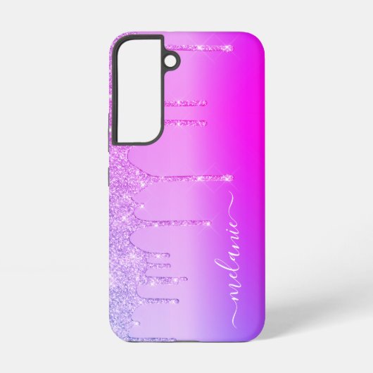 Aangepaste Naam Paarse Roze Neon Glitter Samsung Galaxy Hoesje (Achterkant)