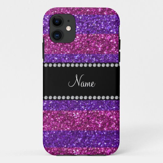 Aangepaste naam paarse roze strepen glitter Case-Mate iPhone case (Achterkant)