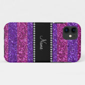 Aangepaste naam paarse roze strepen glitter Case-Mate iPhone case (Achterkant (horizontaal))