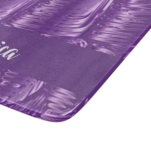 Aangepaste naam paarse smeltsteen op snijplank (Hoek)