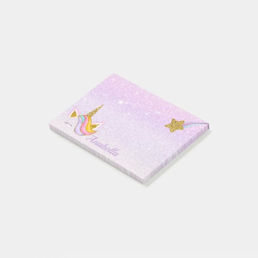Aangepaste naam Paarse Sparkle Glitter Unicorn Post-it® Notes (Schuin)