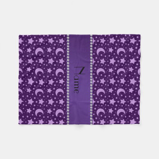 Aangepaste naam paarse sterren en manen fleece deken (Voorkant (Horizontaal))