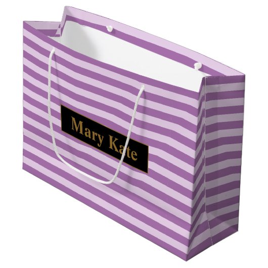 Aangepaste naam Paarse strepen Groot Cadeauzakje (Voorkant Gekanteld)
