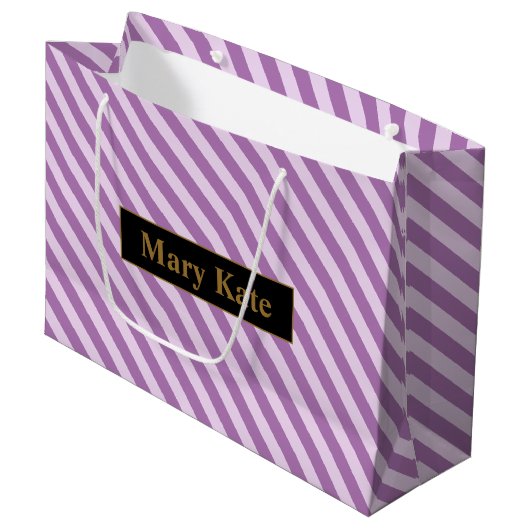Aangepaste naam Paarse strepen Groot Cadeauzakje (Voorkant Gekanteld)