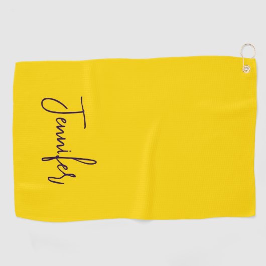 Aangepaste naam paarse tekst geel golfhanddoek (Horizontaal)