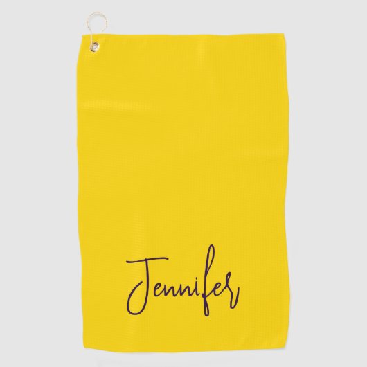Aangepaste naam paarse tekst geel golfhanddoek (Voorkant)