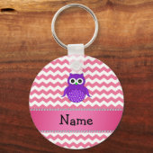 Aangepaste naam paarse uil roze chevrons sleutelhanger (Voorkant)