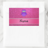 Aangepaste naam paarse uil roze glitter rechthoekige sticker (Tas)