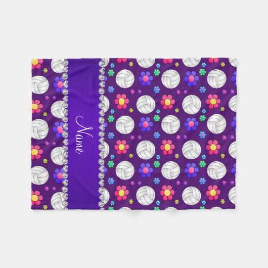Aangepaste naam paarse volleybalregenboog fleece deken (Voorkant (Horizontaal))