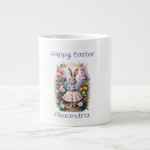Aangepaste naam Paashaas bloemen Gelukkig Pasen Grote Koffiekop