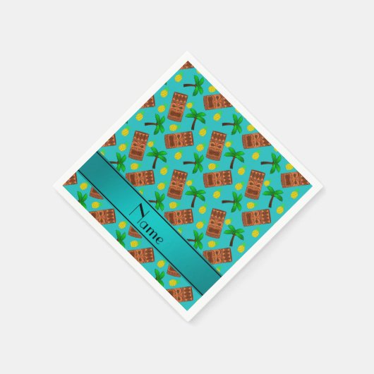 Aangepaste naam: palmbomen met turquoise tiki pine servetten (Hoek)