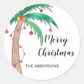 Aangepaste naam palmboom, kerst ronde sticker (Voorkant)