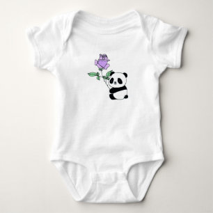 Aangepaste naam Panda met paarse roos Romper